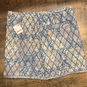 Free People Blue Cream Floral Diamond Mini Skirt